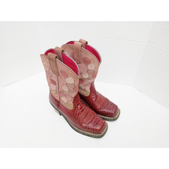 Ariat Shoes - WOMENS ARIAT 16263 SNAKE PRINT FLORAL MAROON LEATHER COWBOY WESTERN BOOTS 8B